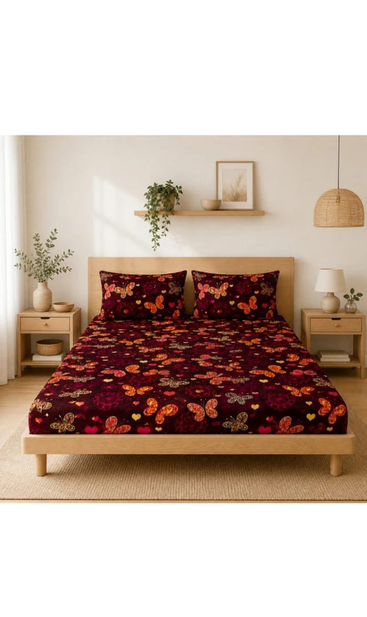 Crimson Floral Double Bedsheet